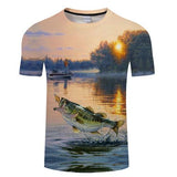 2019 new men's brand 3d printed T-shirt, fun fish print super men's T-shirt