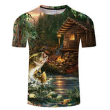 2019 new men's brand 3d printed T-shirt, fun fish print super men's T-shirt