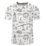 2019 new men's brand 3d printed T-shirt, fun fish print super men's T-shirt