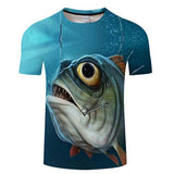2019 new men's brand 3d printed T-shirt, fun fish print super men's T-shirt